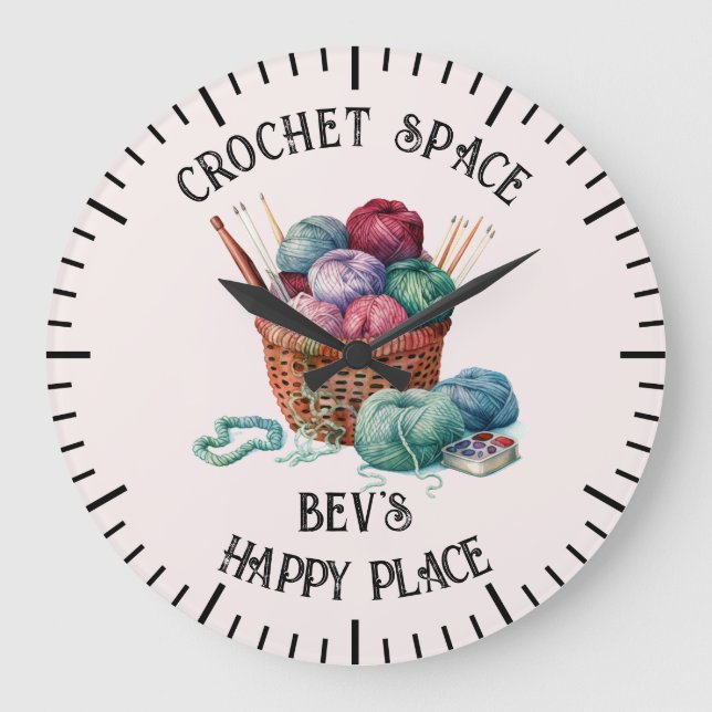 Reloj Redondo Grande Cesta de punto y crochet (Anverso)
