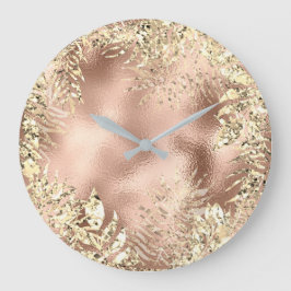 Reloj Redondo Grande Champaigne Gold Palm Leafs Metallic Floral Rubor