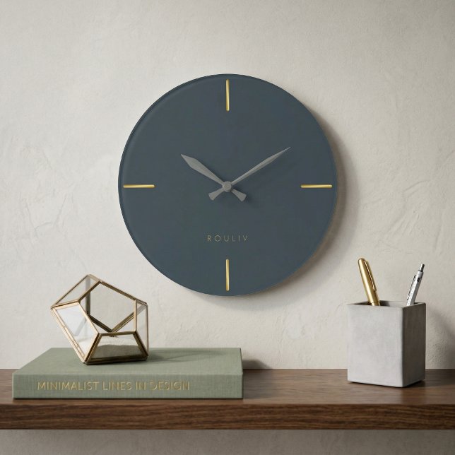 Reloj Redondo Grande Charcoal Minimalist Architectural - Modern  (Charcoal and Gold Minimalist Architectural Wall Clock - Modern Single Line Art - Quiet Luxury Home )