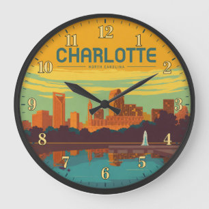 Reloj Redondo Grande Charlotte North Carolina Skyline Uptown