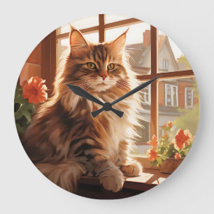 Reloj Redondo Grande Charming Maine Coon Cat