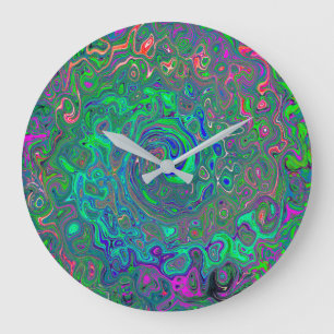 Reloj Redondo Grande Chartreuse y Azul Retro Torbellino Líquido Psicodé