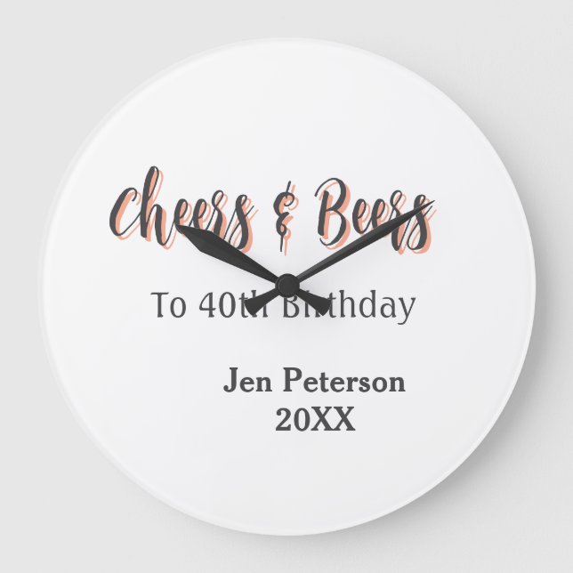 Reloj Redondo Grande Cheers & beers to 40th birthday gray name year sin (Anverso)