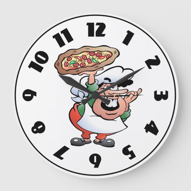 Reloj Redondo Grande Chef de Pizza Italiano Clásico Dibujo Animado (Anverso)