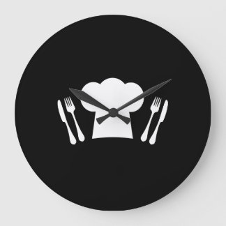 Reloj Redondo Grande Chef Hat Knife and Fork Kitchen or Restaurant