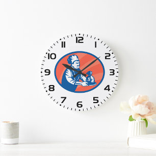 Reloj Redondo Grande Chef Holding Money Bag Restaurant Finance