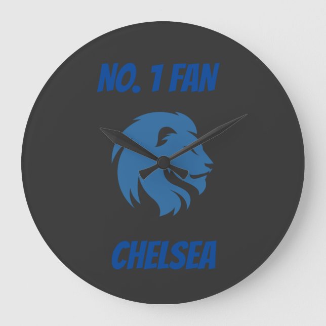 Reloj Redondo Grande Chelsea FC con imagen de león. ¡Personalizable. (Anverso)