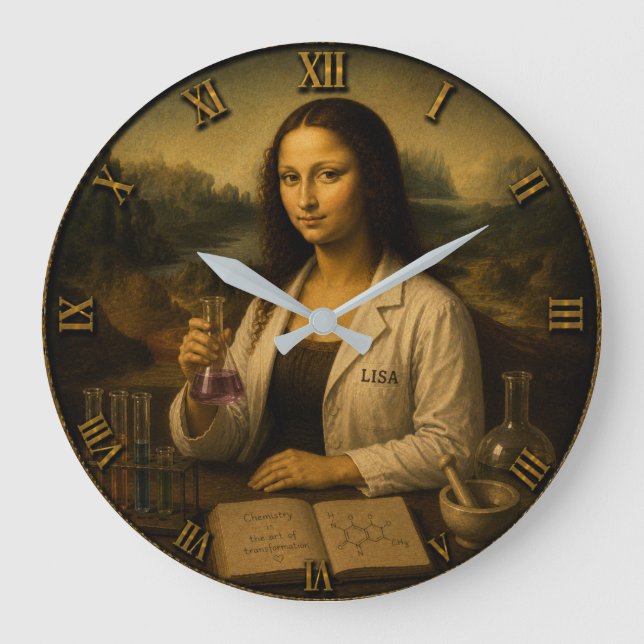Reloj Redondo Grande Chemist Funny Mona Lisa Chemistry Lab Gift (Anverso)