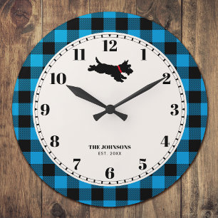 Reloj Redondo Grande Cheque de búfalo de perro de Escocia personalizado