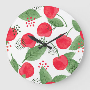Reloj Redondo Grande Cherry Berries Vintage, Watercolor Seamless.