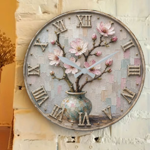 Reloj Redondo Grande Cherry Blossom Elegant Pink Sakura Floral Art