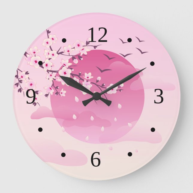 Reloj Redondo Grande Cherry Blossoms Japanese Landscape Pink (Anverso)