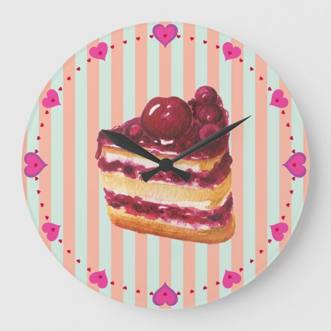 Reloj Redondo Grande Cherry Layer Cake Wall Clock (Anverso)