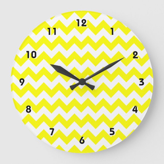 Reloj Redondo Grande Chevron amarillo eléctrico (Anverso)
