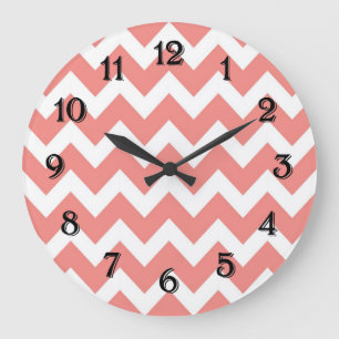 Reloj Redondo Grande Chevron coralino y blanco