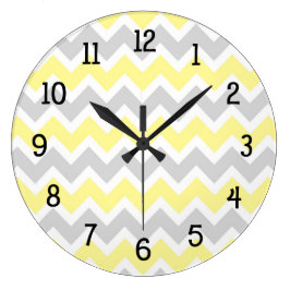 Reloj Redondo Grande Chevron gris amarillo de cocina vivero moderno