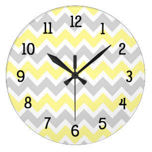 Reloj Redondo Grande Chevron gris amarillo de cocina vivero moderno