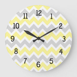 Reloj Redondo Grande Chevron gris amarillo de cocina vivero moderno