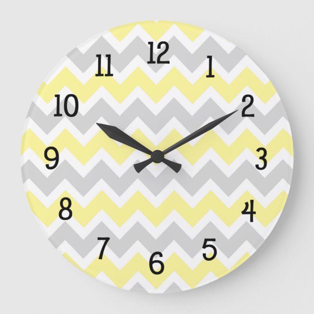 Reloj Redondo Grande Chevron gris amarillo de cocina vivero moderno (Anverso)