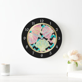 Reloj Redondo Grande Chevron negro de las casetas de mar
