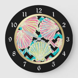 Reloj Redondo Grande Chevron negro de las casetas de mar