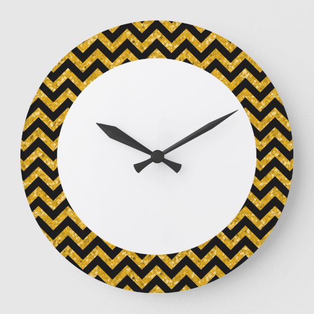 Reloj Redondo Grande Chevron Purpurina Look Wall Clock (Anverso)