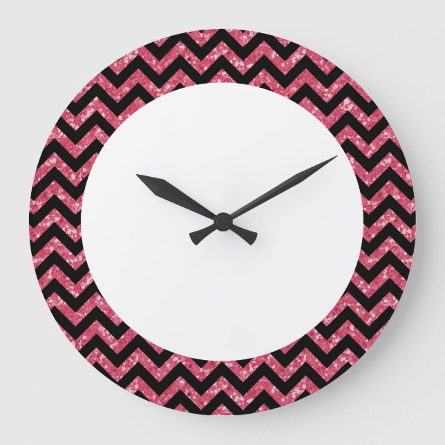 Reloj Redondo Grande Chevron Purpurina Look Wall Clock (Anverso)