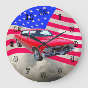 Reloj Redondo Grande Chevy Chevelle SS 396 con la bandera americana