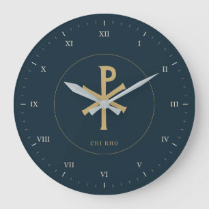 Reloj Redondo Grande Chi Rho en dorado ocre con números romanos