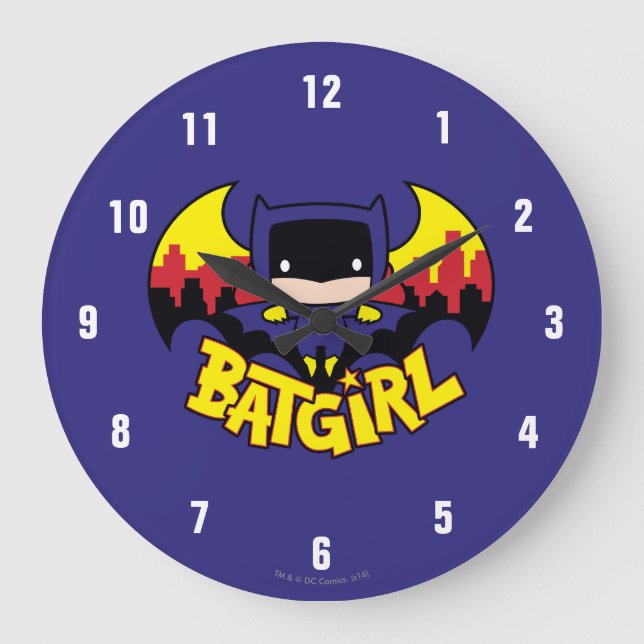 Reloj Redondo Grande Chibi Batgirl Con Skyline Y Logo Gótico (Anverso)