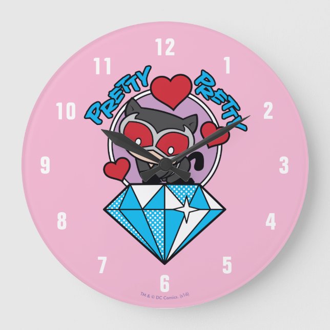 Reloj Redondo Grande Chibi Catwoman sentada encima del Diamante grande (Anverso)