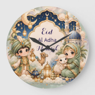 Reloj Redondo Grande Chibi Eid Al Adha Mubarak Niños Musulmanes