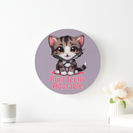 Reloj Redondo Grande Chibi Purr-fectamente adorable Kawaii Kitten en ro