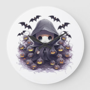 Reloj Redondo Grande Chibi Segador Halloween - Fantasía Oscura Adorable