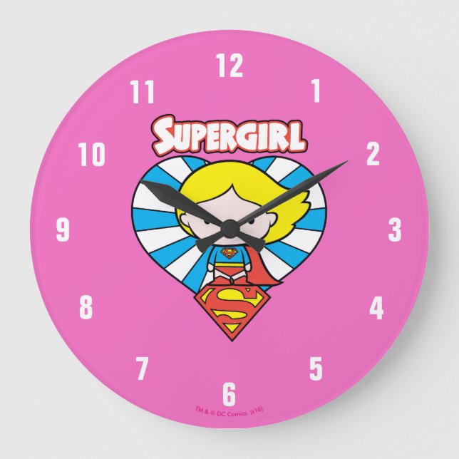 Reloj Redondo Grande Chibi Supergirl Starburst Heart and Logo (Anverso)