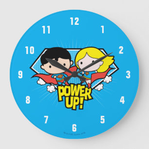 Reloj Redondo Grande ¡Chibi Superman & Chibi Supergirl Power Up!