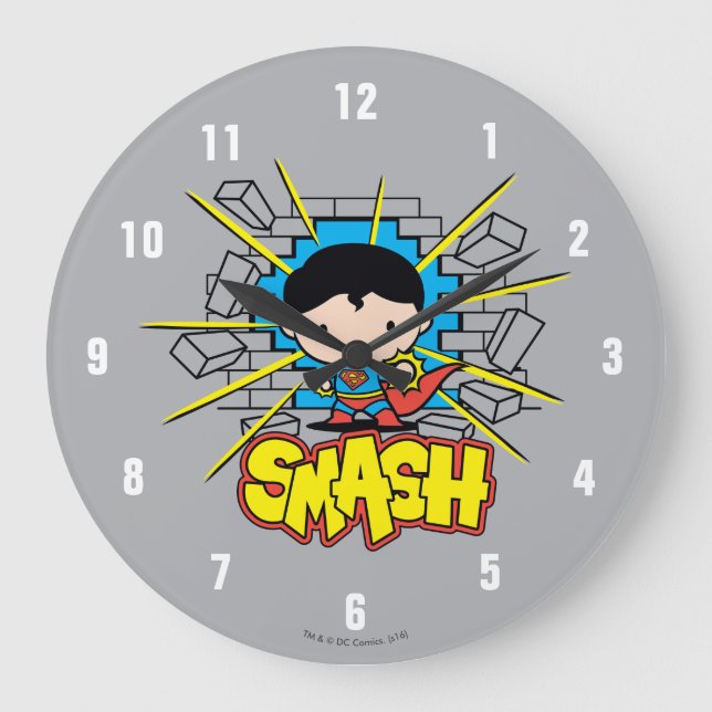 Reloj Redondo Grande Chibi Superman Smashing Through Brick Wall (Anverso)