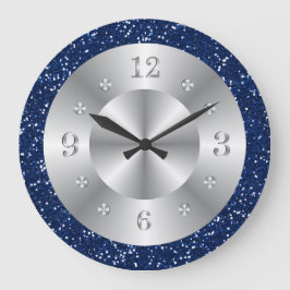 Reloj Redondo Grande Chic Blue Glitter Silver Numbers Large Clock