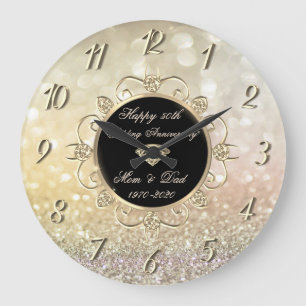 Reloj Redondo Grande Chic Diamonds Bokeh 50º Aniversario de Bodas