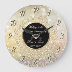 Reloj Redondo Grande Chic Gold Bokeh 50º Aniversario de Bodas
