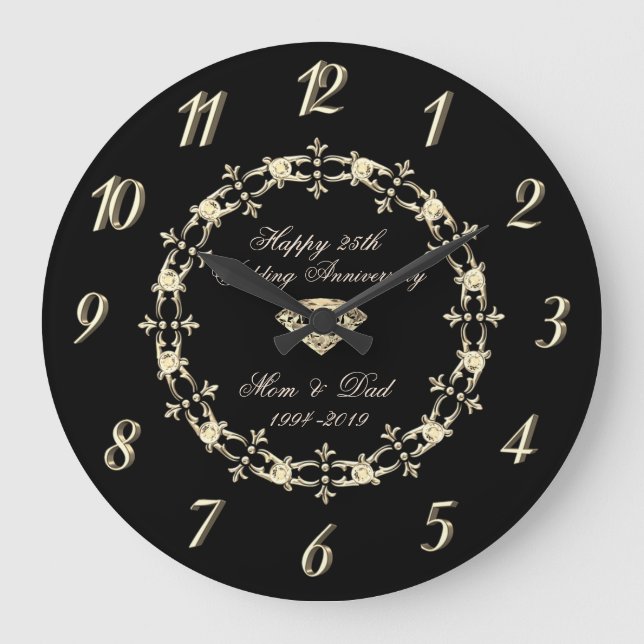 Reloj Redondo Grande Chic Gold Diamonds 25 Aniversario de Bodas (Anverso)