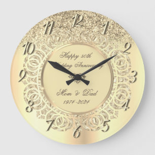 Reloj Redondo Grande Chic Gold Glitter  Remolinos 50 Aniversario de Bod