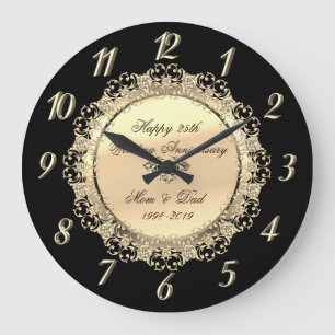 Reloj Redondo Grande Chic oro diamante negro 25 aniversario de bodas