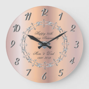 Reloj Redondo Grande Chic Silver Diamonds  25º Aniversario de Boda