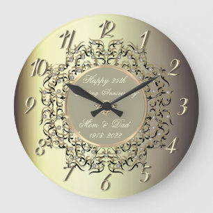 Reloj Redondo Grande Chic Swirls Champagne 50 Wedding Anniversary  