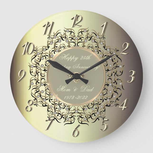 Reloj Redondo Grande Chic Swirls Champagne 50 Wedding Anniversary   (Anverso)