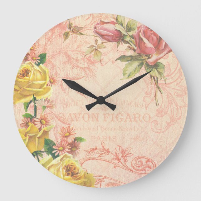 Reloj Redondo Grande Chic Vintage Floral Wall Clock (Anverso)