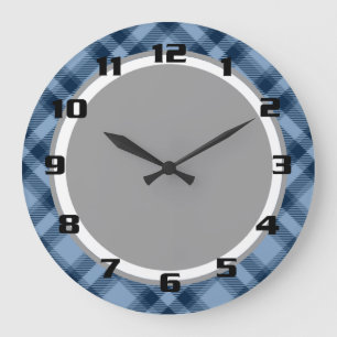 Reloj Redondo Grande Chic y moderno patrón de cuadros escoceses azules