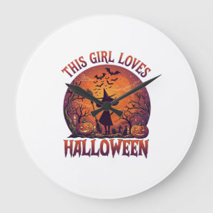 Reloj Redondo Grande Chica Ama Bruja De Halloween Calabazas Murciélagos