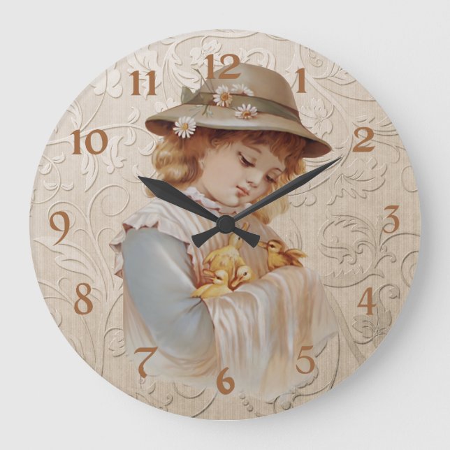 Reloj Redondo Grande Chica con pollos para bebés (Anverso)